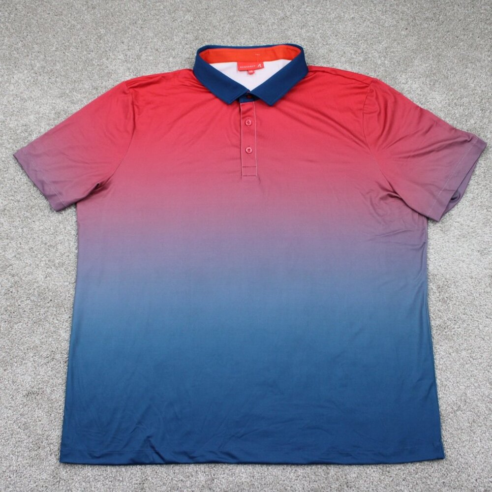 Redvanly Polo Shirt Mens 2XL XXL Red/Blue 2 Tone Short Sleeve Pullover‎ Stretch